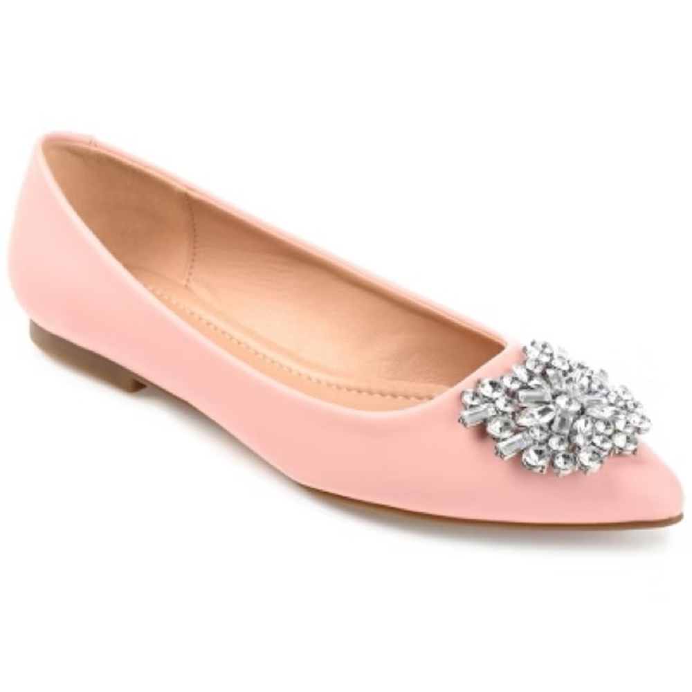 Journee Collection Pink Flats with Crystal Detail